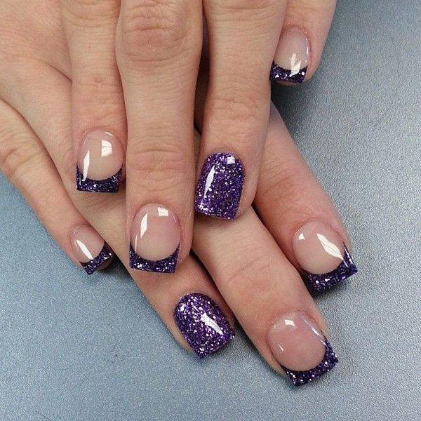 French-Tips-in-Violet-Glitter-nails